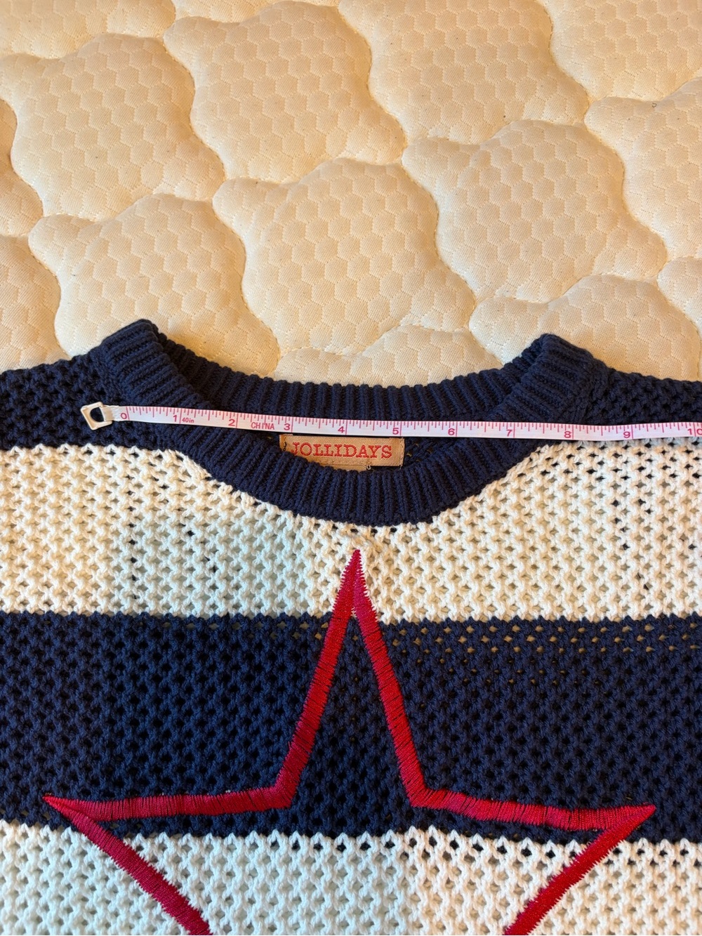 JOLLIDAY Striped  Navy & Cream Crewneck Sweater with Red Star - women - Picture 4 of 7